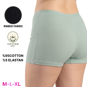 Culottes Boyshort Femme en Coton Côtelé Respirantes Taille Haute Rayées Écologiques avec Logo Tricoté Tailles M-L-XL - Product Image 4