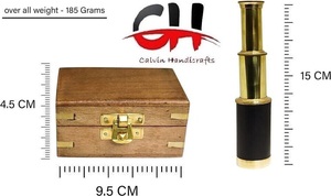 Mini télescope en laiton vintage de 6 pouces avec boîte en bois, matériel en verre pour Spyglass Nautical Marin Navigation - Product Image 5