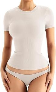 Tops acanalados para mujer, camisetas de manga corta con cuello redondo, Camisetas básicas ajustadas, ropa bonita de verano de Bangladesh - Product Image 4