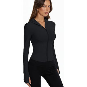 Veste d'entraînement douce pour femmes, fermeture éclair intégrale, haut léger, extensible, vêtements de yoga, activité physique, confort, nylon, élasthanne - Product Image 5