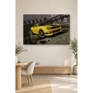 Impression sur toile de Chevrolet Camaro jaune Fida dans un tunnel industriel - Product Image 1