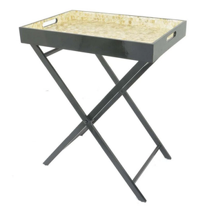Mesa de bandeja de madreperla plegable de alta calidad, mesa de bandeja plegable hecha a mano con patas de metal, venta al por mayor de Vietnam - Product Image 5