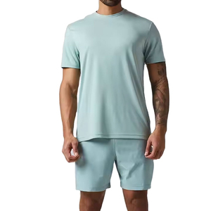 Ensemble short et t-shirt décontracté en polyester/coton pour homme, imprimé, respirant, surdimensionné, lavé à la sueur, en tissu éponge uni, séchage rapide - Product Image 1