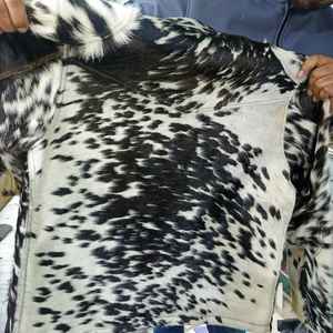 Handmade Women's Cowhide Leather Autumn/Winter Jacket <b>Fabric</b> Natural <b>Cow</b> <b>Print</b> Breathable Stylish Featuring Crystal Button Nylon - Product Image 1