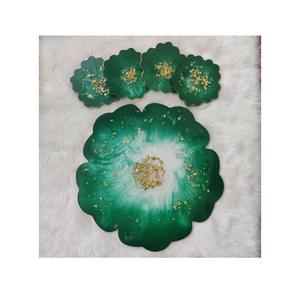 White Resin Coasters & Serving Tray for Home <b>Table</b> Decoration <b>Epoxy</b> Resin Tray With Coasters Set for Restaurant & Hotel Supplies - Product Image 2