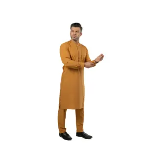 Nadeem Kurta Kameez Shalwar P-14 pour homme, couleur beurre, long, pour mariage et occasions festives - Product Image 2