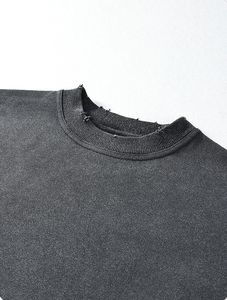 En blanco 500gsm negro vintage cuello redondo venta al por mayor logotipo personalizado de gran tamaño cuello redondo piedra desgastada lavado ácido sudadera sudaderas con capucha - Product Image 5