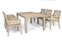 Ensemble de salle à manger d'extérieur moderne en bois d'acacia durable et écologique, 7 pièces, style confortable, mobilier de restaurant pour une utilisation en extérieur durable