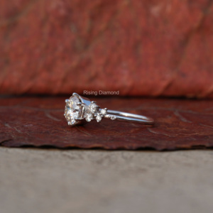 แหวนหมั้นเพชร E-VS ทรงกลม1กะรัตแหวนสโนว์ดริฟท์ทองคำขาวของขวัญครบรอบปีสำหรับเธอ - Product Image 3