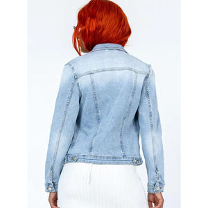 Special Wash 100% Cotton <b>Quilted</b> <b>Denim</b> <b>Jacket</b> with Turn-Down V-Neck Collar Dyed-Reasonable Prices - Product Image 4