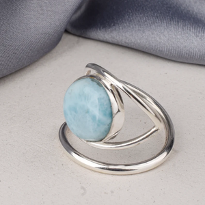 Anillo fino de Larimar de plata 925 clásico para mujer, joyería llamativa de piedras preciosas delicadas, ajuste de bisel, regalo de aniversario de boda - Product Image 1