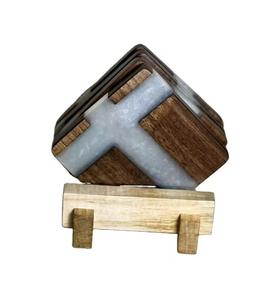 Posavasos de resina y madera de mango de alta calidad con soporte para oficina, café, comedor, fiesta, boda al aire libre personalizada, posavasos de resina personalizados - Product Image 4