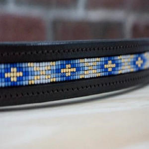 Superior Quality Thick Bridle Leather Black Horse Brow Band Empty Channel Inlaid with Designer Multicolor <b>Beads</b> Hotfix Chain - Product Image 2