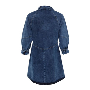 Womens Custom Denim Turn Down Collar Korean Long Sleeve Ruffles Loose Denim Dress Custom Balloon Sleeve Design OEM Manufacturers - Product Image 2