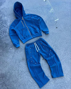 En gros, Survêtement unisexe personnalisé, écologique, chaud, d'hiver, vintage, style délavé à l'acide et à la pierre, à capuche, avec strass, imprimé, pour le jogging - Product Image 4