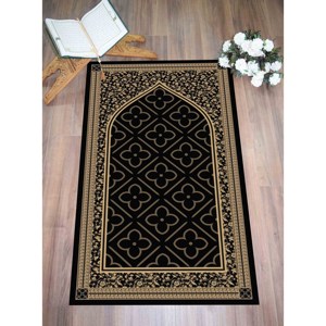 Alfombra de Oración Islámica: Elegante Alfombra Negra para Rezar, Alfombra Estampada, con Pelo Suave - Product Image 2