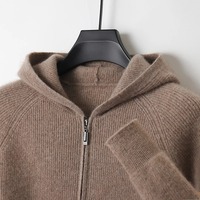Sweat-shirt à capuche zippé pour homme en 100 % laine mérinos, écologique, coupe-vent, brodé, tricot épais automne-hiver
