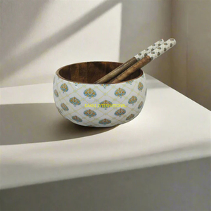 Bol à riz en bois fait à la main avec motif blanc et baguettes bol de service à salade de soupe décoratif pour la cuisine et la salle à manger - Product Image 1