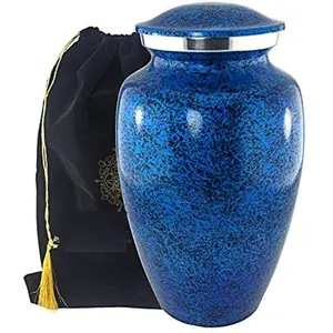 Vaisselle antidérapante urne de crémation en émail bleu pour adultes cendres vente chaude urne de crémation souvenir moderne fournitures funéraires