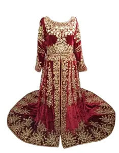 Muslim bridal wear red moroccan kaftan 2022 hand embellished color and size can be customized as per client choice