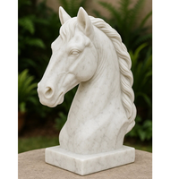 Statue équestre en marbre blanc artisanale, sculpture de tête de cheval de luxe, design minimaliste poli, garantie à vie, jardin, maison