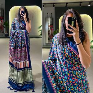 Impresionante diseño de gasa suave Sari brillante lámina táctil de lujo diseñado con material de rayón de lino y algodón de seda - Product Image 2