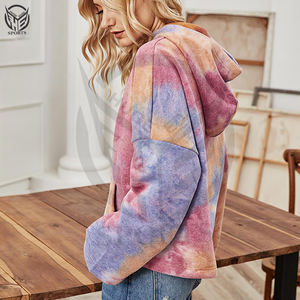 Vêtements décontractés d'hiver à capuche, tie-dye, 100% coton molletonné, sweat à capuche personnalisé de haute qualité avec poche pour femmes - Product Image 5