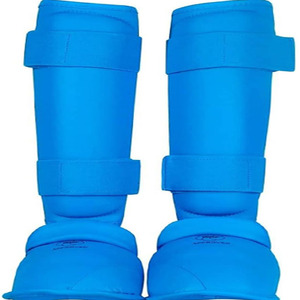 Blue PU Leather Shin and Instep Guards for Karate Martial Arts Training Equipment Unisex Protective Gear Durable - Product Image 1