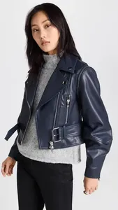 Vêtements d'extérieur d'hiver pour femmes 1, vestes d'automne personnalisées, veste en cuir PU pour femmes, moto noire, pour femmes - Product Image 3