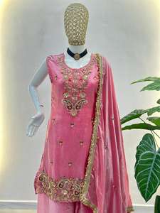 Traje Salwar Kameez de Seda Fandy con Bordado de Lentejuelas y Hilo, Estilo Étnico Indio, con Dupatta Elegante - Product Image 6