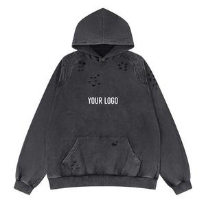 Sudadera con capucha lavada con ácido desgastado Sudaderas con capucha de invierno Vintage para hombre en blanco - Product Image 6