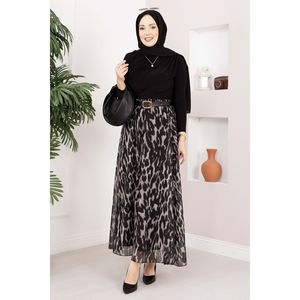 Falda de Gasa con Estampado de Leopardo Negro, Talla XS, Cintura Imperio, Suave y Transpirable, Diseño de Vestido de Gala con Estampado Digital y Volantes - Product Image 4