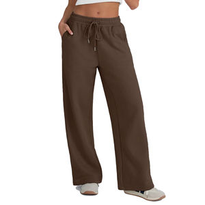 Pantalon de jogging décontracté à jambes larges pour femmes, vêtements de sport, pantalon de survêtement à taille haute et cordon de serrage pour dames - Product Image 1