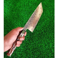Pisau koki baja karbon buatan tangan kustom dengan pegangan kayu pu-ka dan kulit halus selubung koki hidup Damaskus pisau chefkeahlian