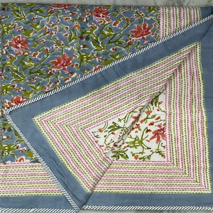 <b>Handmade</b> Organic Cotton Multi-Colour Block Print Soft <b>Quilt</b> Indian Floral Reversible Washable Quilted Coverlet Queen - Product Image 3