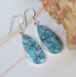 Pendientes de cobre turquesa, pendiente de gancho de piedras preciosas de Plata de Ley 925, piedra natal de diciembre, joyería hecha a mano, regalo en forma de pera para ella - Product Image 4