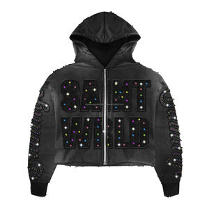 ชุดเซ็ตเสื้อผ้าผู้ชายแบบสองชิ้นสั่งทำพิเศษจากโรงงาน (OEM) ผ้าหนานุ่ม พร้อมลายปักแบบดิสเทรสและกางเกงขายาวแบบสเวตแพนท์ และเสื้อฮู้ดดี้แบบฟอกสี - Product Image 6