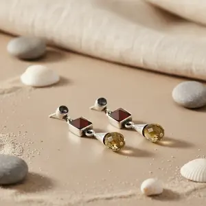 ต่างหูเงินแท้ 925 สำหรับผู้หญิง ดีไซน์ทันสมัย ประดับด้วยพลอยซิทรินและคาร์เนเลียน - Product Image 1