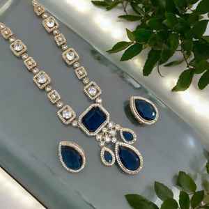 Ensemble de collier AD CZ plaqué or pour femmes Bollywood Style ethnique mariage fiançailles numéro forme chaînes de mode perle pierre principale - Product Image 5