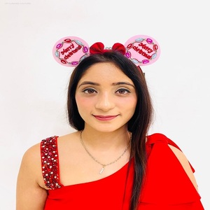 Hand Embroidered Mickey Ears Beaded <b>Headband</b> Unique Christmas Themed Custom Hair Accessories From India - Product Image 6