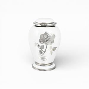 Brushed Silver and Gold Tone Metal Cremation Urn with Triple Line Detail for Classic <b>Memorial</b> Use - Product Image 5