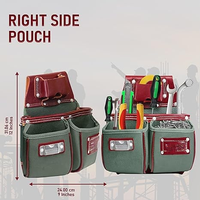 Sac à outils en cuir de vachette robuste et léger pour l'été, 15 poches, 7 grandes poches, 1 porte-ruban adhésif, 4 anneaux en D, ceinture porte-outils, taille standard 30-46