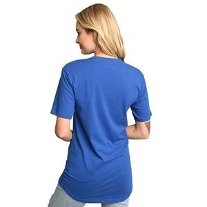 Bleu Royal col rond femmes dames filles t-shirt femmes coton Long corps col rond t-shirts respirant - Product Image 2