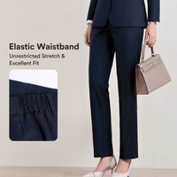 Pantalon de bureau pour femme, bleu marine, 100 % laine, lavable en machine, coupe droite, taille élastique, poches obliques, sur mesure