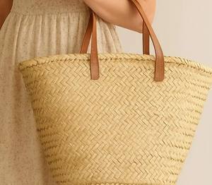Sac fourre-tout en paille tissé à la main avec poignées en cuir, panier de plage d'été - Product Image 2