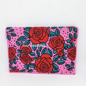 Femmes élégantes perles de rocaille broderie pochette sac à main mode messager Style bouton chaînes Polyester doublure perlée voyage - Product Image 1