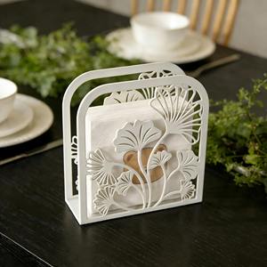 Servilletero de Metal Blanco con Diseño Artesanal y Motivo de Hojas para Mesa de Hotel, Comedor y Servicio de Invitados en Restaurantes, Procedente de la India - Product Image 1