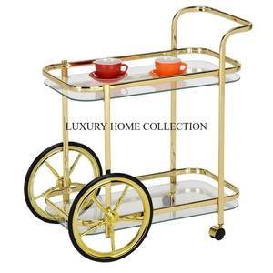 Antique Style Luxury Metal 2-Tier Serving <b>Trolley</b> with Spacious Shelves Elegant Food and Drink Presentation for <b>Hotels</b> Kitchens - Product Image 6