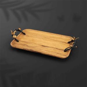 Hotel Tableware <b>Tea</b> And Coffee Serving Tray Handcrafted Wooden Tray With <b>Butterfly</b> Metal Handle Snacks Or Dessert Server Platter - Product Image 1