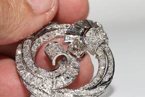 Broche de lujo para mujer Art Nouvea con moissanita de plata 925, broche de diamantes de múltiples formas, regalo de fiesta antiguo para pareja - Product Image 6